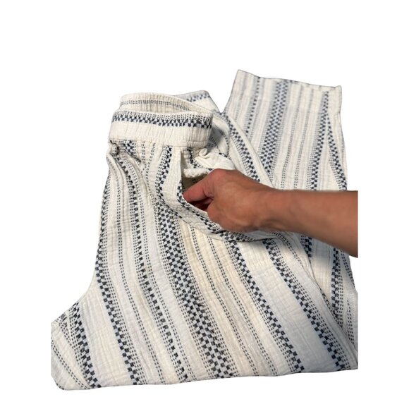 Madewell The Untailored Crop Pant Striped White blue Elastic Waist Cotton - Picture 5 of 11